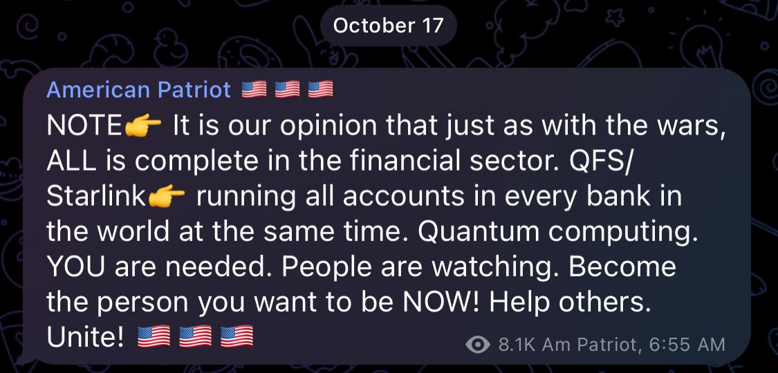 QFS/Starlink👉 running all accounts in every bank in the world at the same time. Quantum computing.