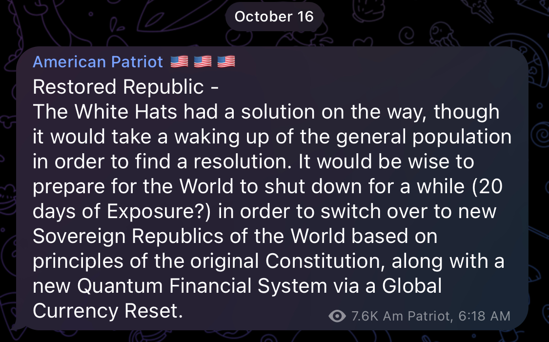 White Hats had a solution on the way, though it would take a waking up of the general population in order to find a resolution.