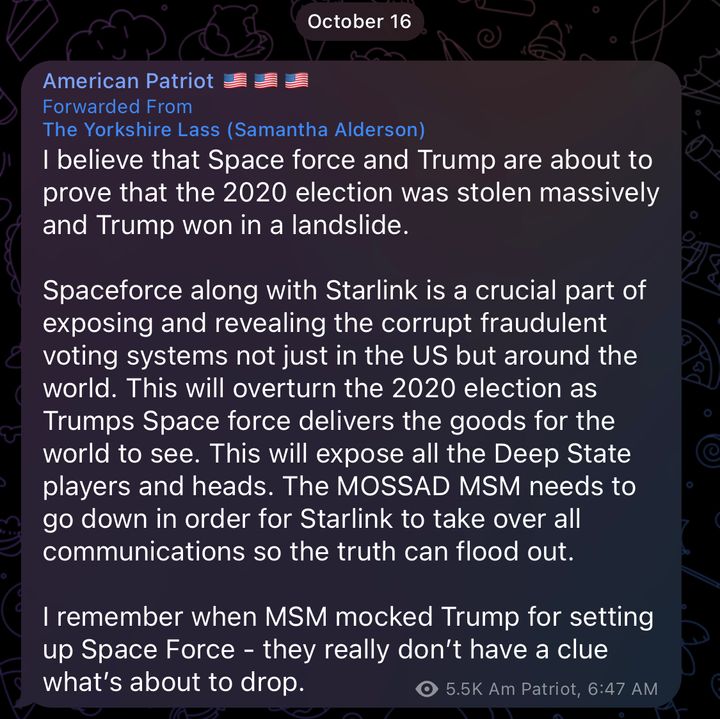 I believe that Space force and Trump are about to prove that the 2020 election was stolen massively and Trump won in a landslide.